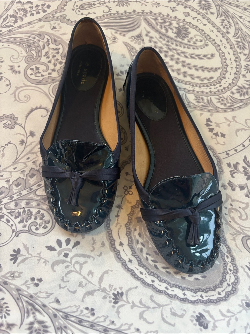 Kate Spade Navy Patent Leather Ballet Loafers with Bow size 5